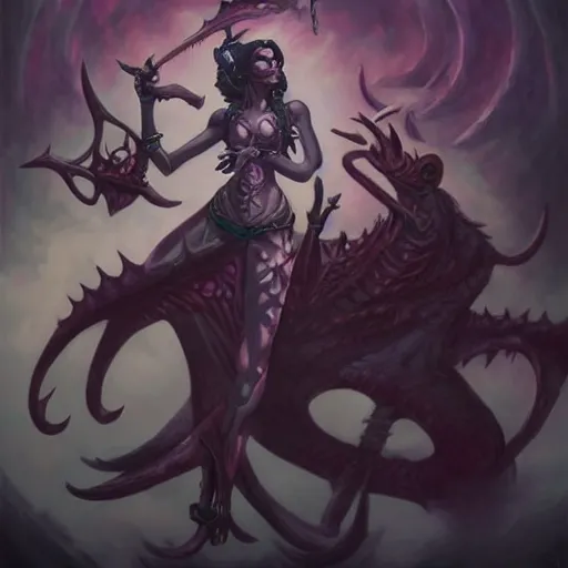 Image similar to alluring adherent to slaanesh, magic the gathering art, in the style of peter mohrbacher and keith thompson