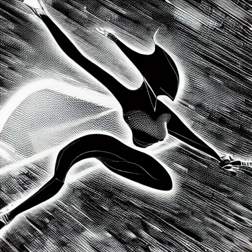 Prompt: a simple black and white pencil storyboard of a giant humanoid athletic sleek futuristic humanoid android powering up as small floating particles swirl around it, action lines