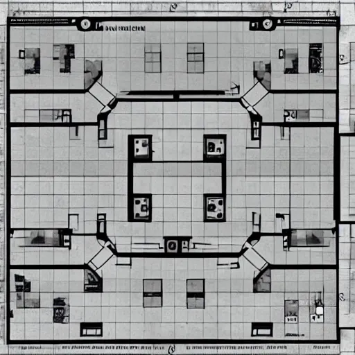 Prompt: architectural floor plan call of duty minimap, symmetrical outpost, ancient fort