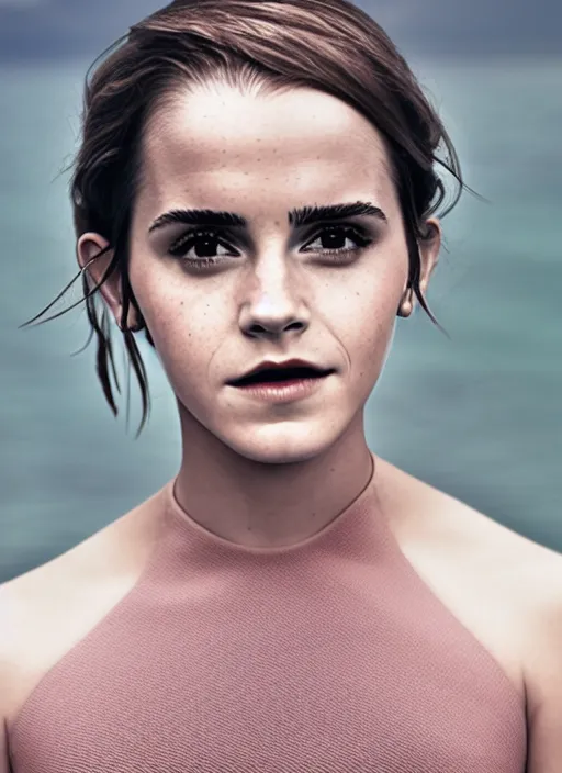 Image similar to Emma Watson for Elle, perfect face, hot summertime, full length shot, XF IQ4, 150MP, 50mm, f/1.4, ISO 200, 1/160s, natural light, Adobe Photoshop, Adobe Lightroom, DxO Photolab, Corel PaintShop Pro, rule of thirds, symmetrical balance, depth layering, polarizing filter, Sense of Depth, AI enhanced