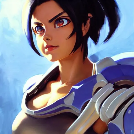 Image similar to greg manchess portrait painting of battle angel alita as overwatch character, totally whack, medium shot, asymmetrical, profile picture, organic painting, sunny day, matte painting, bold shapes, hard edges, street art, trending on artstation, by huang guangjian and gil elvgren and sachin teng