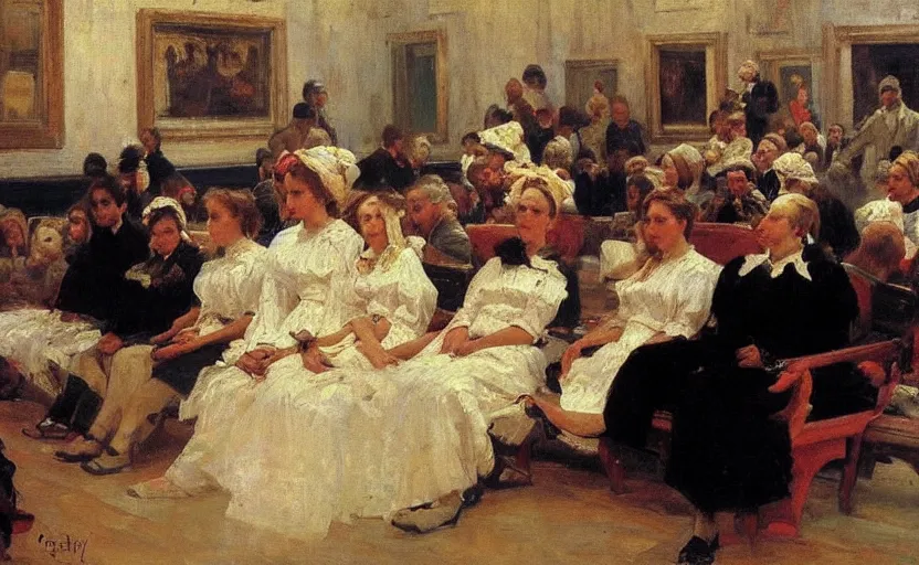 Image similar to high quality high detail painting by ilya repin, people in the waiting room, hd