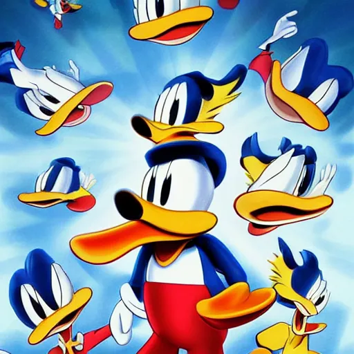 Prompt: Donald Duck in the multiverse of madness