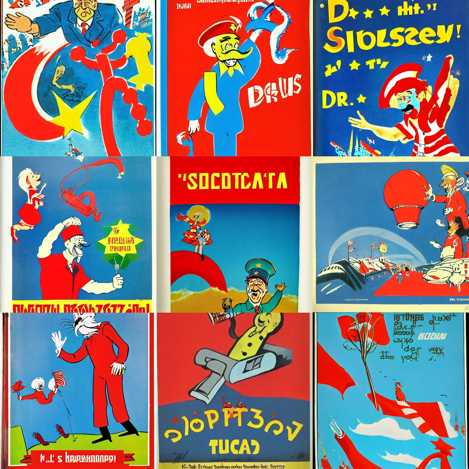 Prompt: soviet propaganda by dr. seuss, children's book illustration