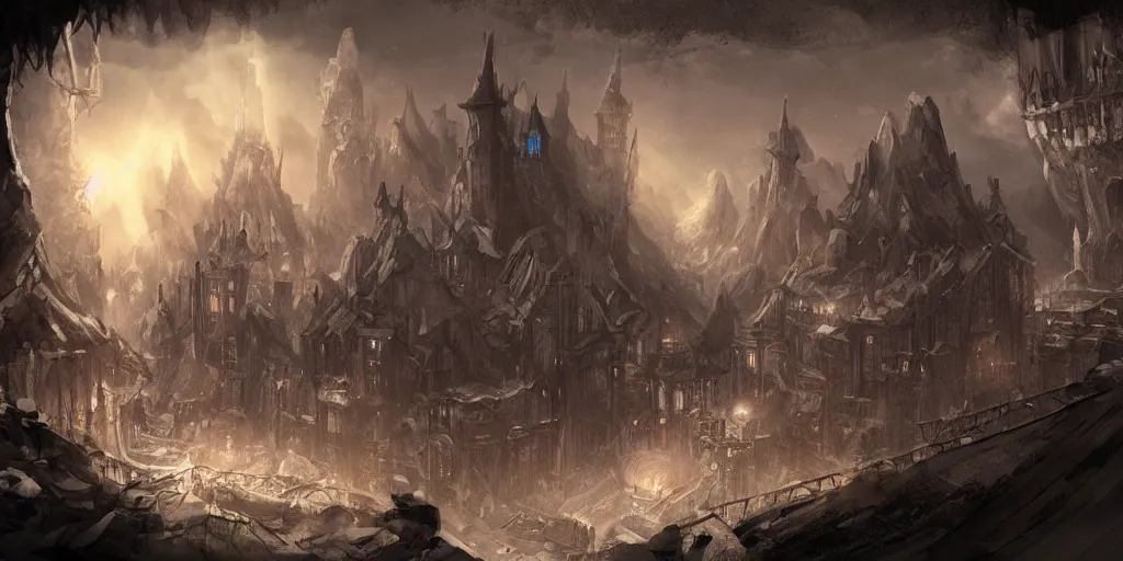 Image similar to abandoned city deep in the underdark, concept art