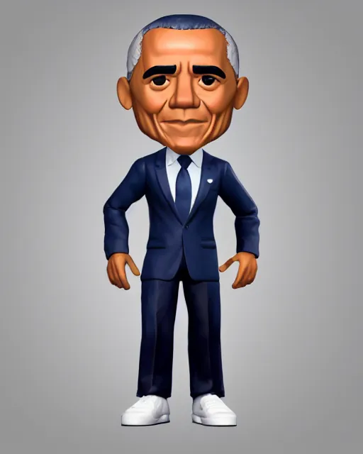 Image similar to full body 3d render of barack obama as a funko pop, studio lighting, white background, blender, trending on artstation, 8k, highly detailed