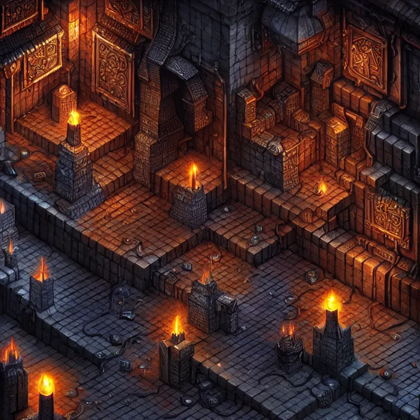 Prompt: closeup on the isometric game area of a dark city from baldur's gate, game art, intricate details, ultra realistic, by art germ, by gerald brom, fantasypunk, amazing d & d art, trending cgsociety, artstation, sharp