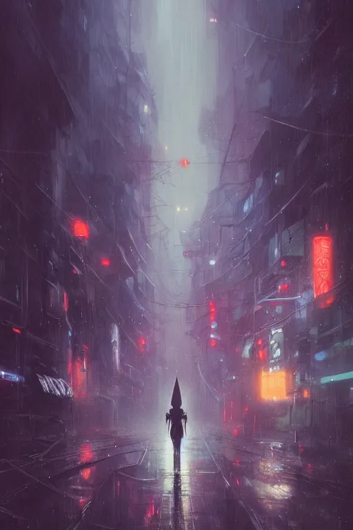 Prompt: rainy tokyo streets at night in the year 2049, cyberpunk concept art by pete mohrbacher and seb mckinnon and beksinski and josan gonzales, digital art, highly detailed, intricate, sci-fi, sharp focus, Trending on Artstation HQ, deviantart, unreal engine 5, 4K UHD image