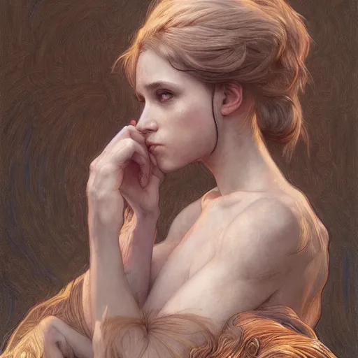 Image similar to portrait of a rat girl, furry body, furry pelt, full body, intricate, elegant, highly detailed, digital painting, artstation, concept art, smooth, sharp focus, illustration, art by artgerm and greg rutkowski and alphonse mucha and william - adolphe bouguereau