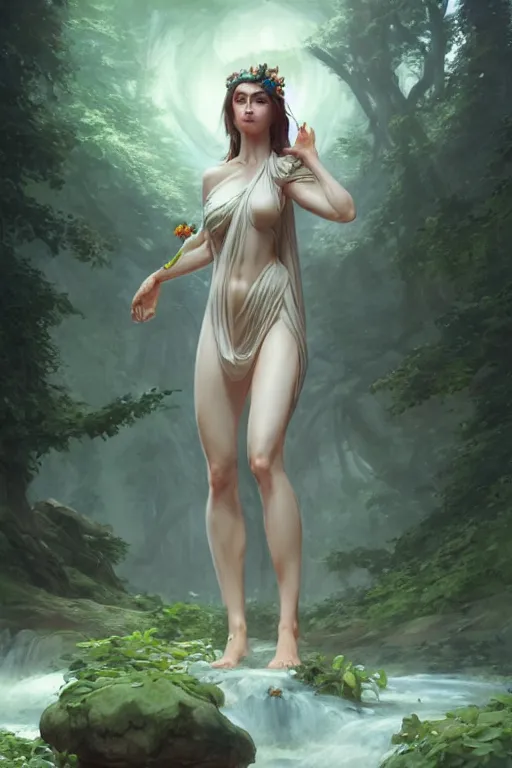 Prompt: goddess of nature, accurate anatomy, only two hands, highly detailed, digital painting, artstation, concept art, smooth, sharp focus, illustration, Unreal Engine 5, 8K, art by art by artgerm and greg rutkowski and edgar maxence