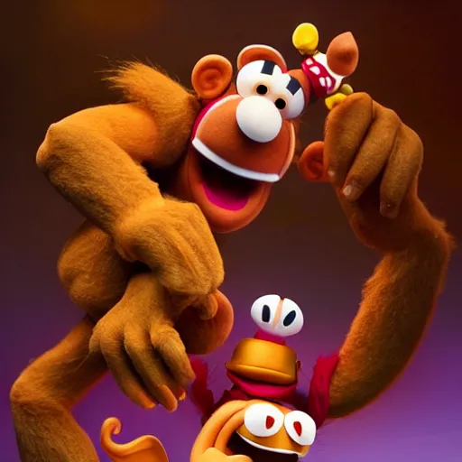 Image similar to A still of Donkey Kong as a muppet, photo real, photographic, photograph, artstation, trending, award winning, epic lighting, featured