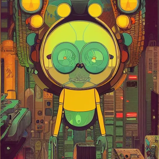 Image similar to cheburashka futurama cyberpunk portrait by gaston bussierre and charles vess and james jean and erik jones and rhads, inspired by rick and morty, epic, funny, huge scale, beautiful fine face features, intricate high details, sharp, ultradetailed