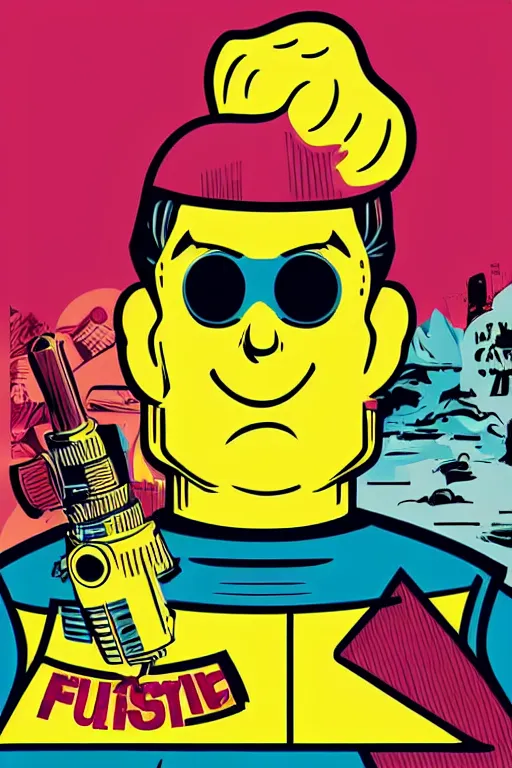 Image similar to fallout 7 6 retro futurist illustration art by butcher billy, sticker, colorful, illustration, highly detailed, simple, smooth and clean vector curves, no jagged lines, vector art, smooth andy warhol style