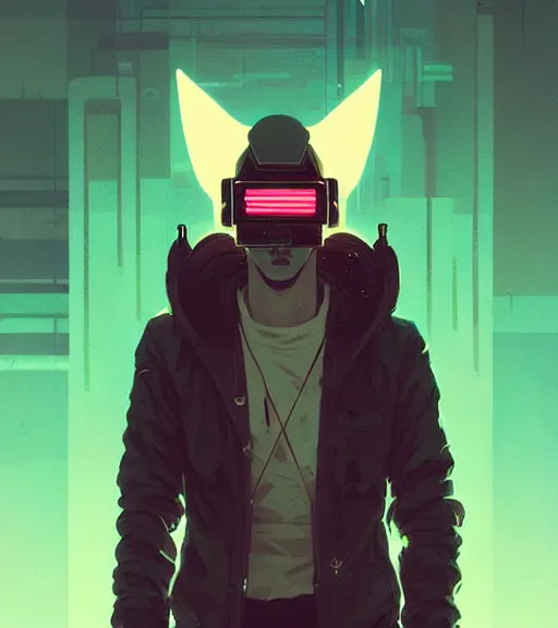 Prompt: cyberpunk synth - wave highly detailed portrait man cyberpunk, with kitsune mask, by atey ghailan, by greg rutkowski, by greg tocchini, by james gilleard, by joe fenton, by kaethe butcher, dynamic lighting, gradient light blue, brown, blonde cream and white color scheme, grunge aesthetic