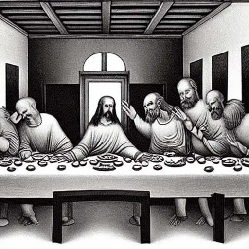 Image similar to the last supper, by mc escher