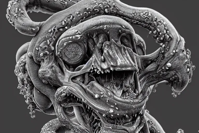 Prompt: highly detailed grays anatomy anatomical illustration biological shoggoth eldritch slithering and decaying fungus - like growths with multiple mouths, eyes and teeth everywhere, rendered in unreal engine 5, 8 k, trending on flickr