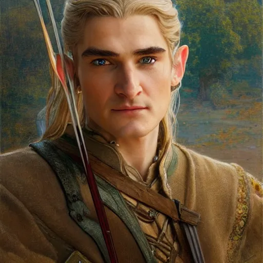 Prompt: a beautiful painting of attractive legolas the elf at the apple event, highly detailed painting by gaston bussiere, craig mullins, j. c. leyendecker 8 k