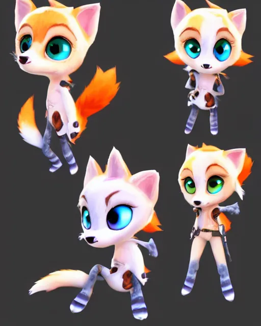 Image similar to female furry mini cute style, highly detailed, rendered, ray - tracing, cgi animated, 3 d demo reel avatar, style of maple story and zootopia, maple story gun girl, fox from league of legends chibi, soft shade, soft lighting