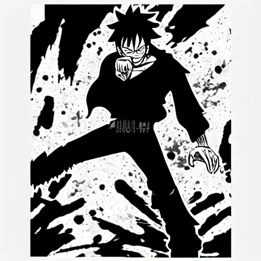 Image similar to die cut sticker, luffy gear 4, splatter paint on paper