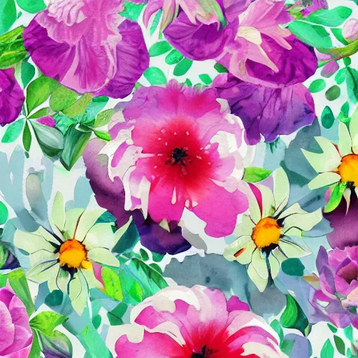 Image similar to exquisite fresh floral watercolor prints, 8 k, super detailed, modern, 8 k, symmetrical with beautiful and high resolution elements