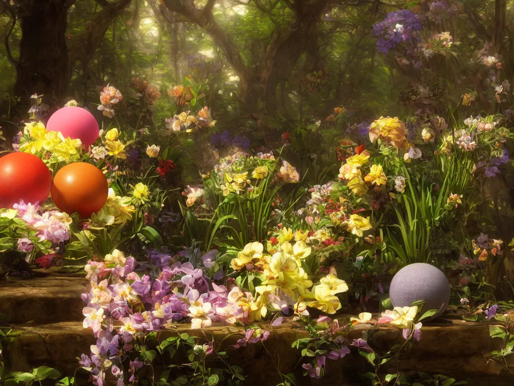 Image similar to 3 d render, sunlight study, the orb of springtime, art nouveau, 3 d render, by jan davidz de heem and ( ( ( john william waterhouse ) ) ) and ( ( ( ( ( lisa frank ) ) ) ) ), 8 k, sharp focus, octane render