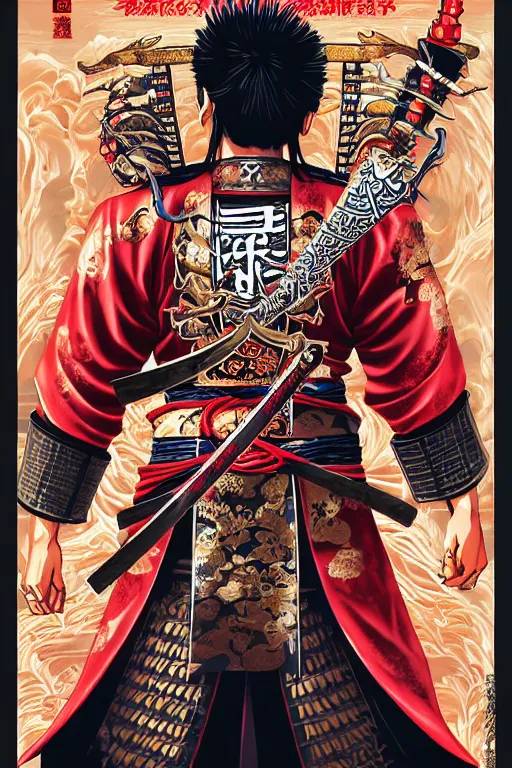 Image similar to poster of kiryu from yakuza as a samurai, by yoichi hatakenaka, masamune shirow, josan gonzales and dan mumford, ayami kojima, takato yamamoto, barclay shaw, karol bak, yukito kishiro, highly detailed