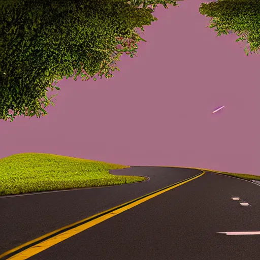 Prompt: a road made of opaque bubble gum digital painting, matte painting, in the style of Beeple, 8k, highly detailed