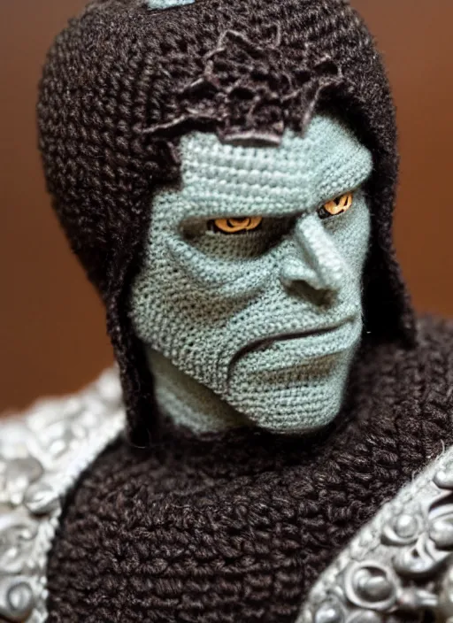 Image similar to crochet of drizzt do'urden, very detailed, complex, intricate, different colors, high quality, Sigma 50mm f/1.4