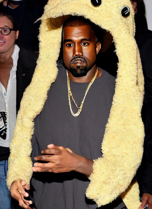 Prompt: a photograph of Kanye West in a fish costume