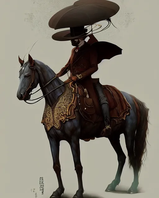 Image similar to anthropomorphic art of a detective horseman, victorian inspired clothing by artgerm, victo ngai, ryohei hase, artstation. fractal papersand books. highly detailed digital painting, smooth, global illumination, fantasy art by greg rutkowsky, karl spitzweg