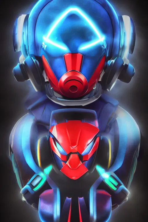 Image similar to robot ninja mask helmet megaman x zero rockman 2 0 2 2 switch game boss legacy collection fanart artsation hyper realistic, octane render clouds, neon colors, bright lights, avatar movie style blue color, 3 2 k image, avatar movie with what if marvel style animation, xel - shaded animation style