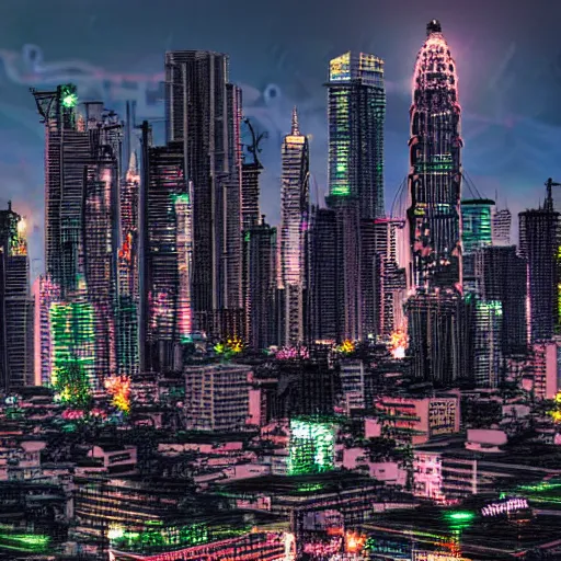 Prompt: bangkok! skyline, cyberpunk!, digital art, 8 k