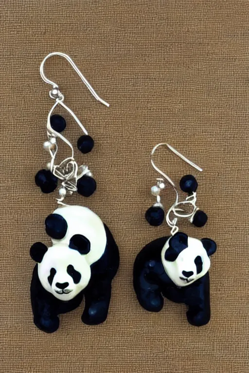 Prompt: panda with pearl earrings.