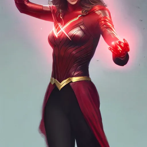 Prompt: a potrait of Gal Gadot as Scarlet witch by Greg Rutkowski, Sung Choi, Mitchell Mohrhauser, Maciej Kuciara, Johnson Ting, Maxim Verehin, Peter Konig, 8k photorealistic, cinematic lighting, HD, high details, dramatic, trending on artstation, full body shot