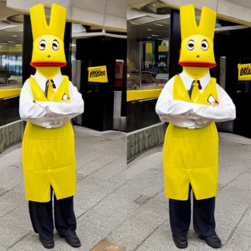 Image similar to anthropomorphic fruit lemon working at mcdonalds wearing mcdonalds uniform