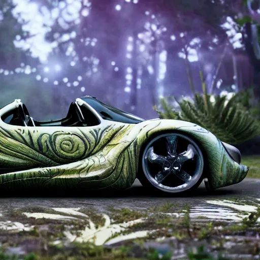 Prompt: a fancy alien sports car abandoned on dusky biome, luminescent, enchanted plants, cinematic shot, intricate, ornate, photorealistic, ultra detailed, realistic, 1 0 0 mm, photography, octane, high definition, depth of field, bokeh, 8 k, behance, trending on artstation
