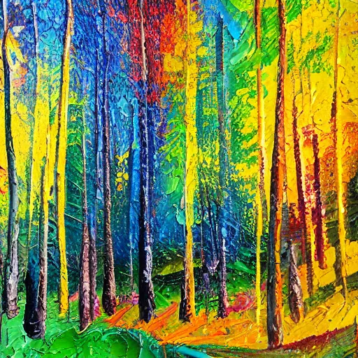 Prompt: Colorful Forest, Impasto