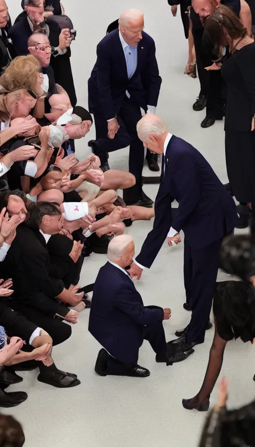 Image similar to photo biden on his knees asks for forgiveness