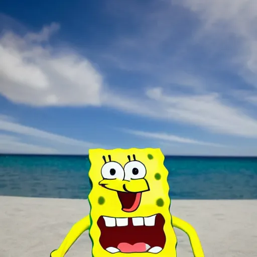 Prompt: spongebob in real life, low angle