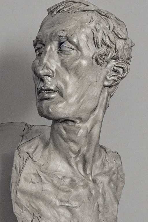 Prompt: a sculpture of a michelangelo's angel bust, very detailed charcoal portrait by frank auerbach