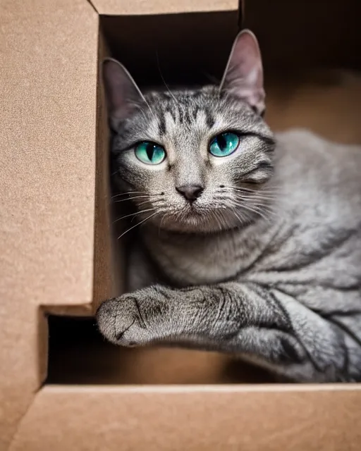 Prompt: Isometric cat in an isometric box, a photograph