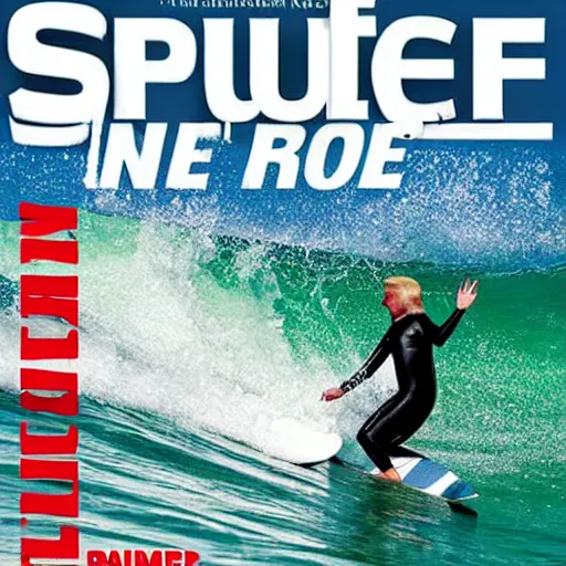 Image similar to donald trump catching a wave, cover of surfer magazine, july 2 0 1 1