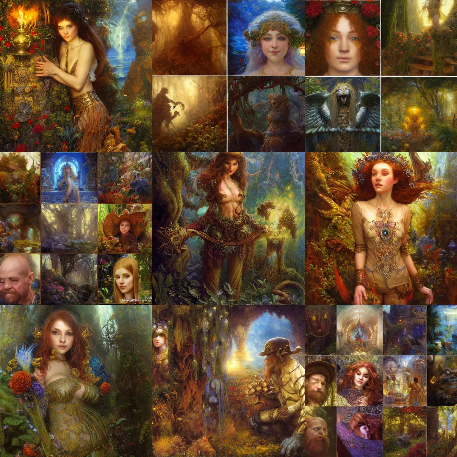 Prompt: Justin Gerard, Arthur Hughes, Edward Robert Hughes, Mark Keathley, Victor Nizovtsev, Carlos Shwabe, Ross Tran,