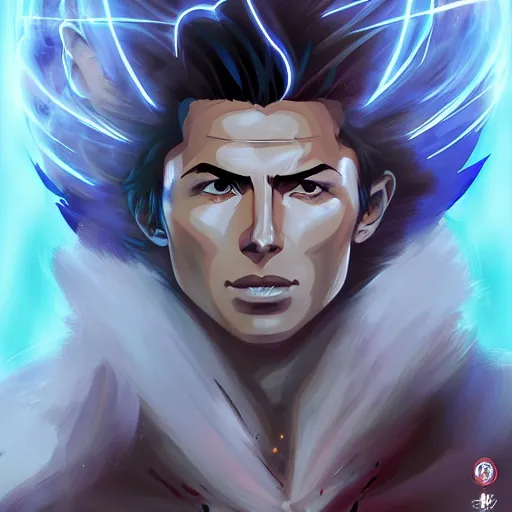 Image similar to anime portrait of Cristiano Ronaldo as a shaman yedi using dark force to eliminate Messi as an anime antagonist by Stanley Artgerm Lau, WLOP, Rossdraws, James Jean, Andrei Riabovitchev, Marc Simonetti, and Sakimichan, trending on artstation