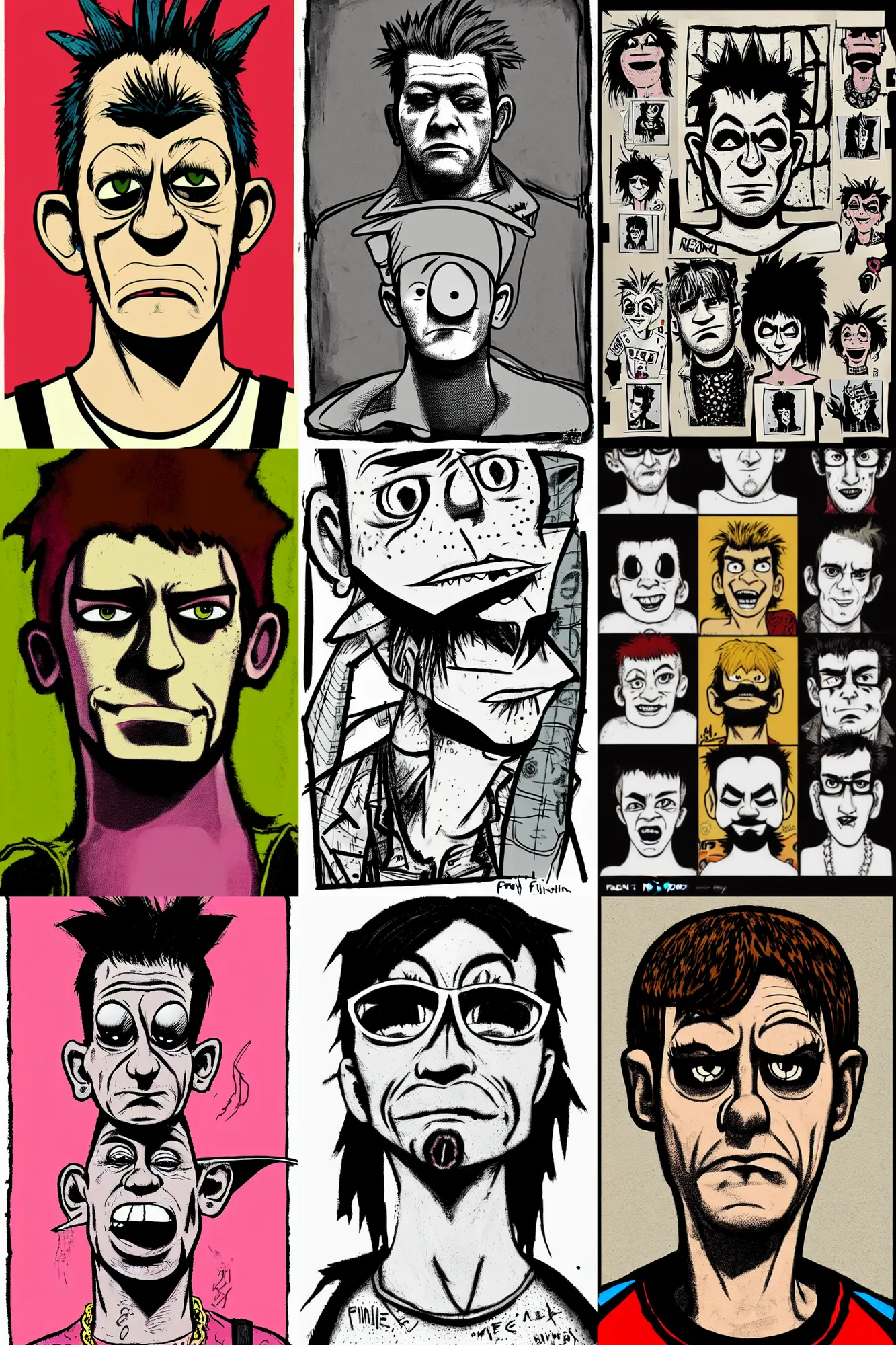 Prompt: punk rock portrait, art style by fred flintstone : : mugshot : : in the style of jamie hewlett : : ‐ ‐ uplight