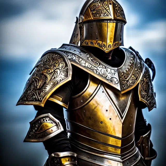 Image similar to photo of a paladin with ornate armour, 8 k, hdr, smooth, sharp focus, high resolution, award - winning photo