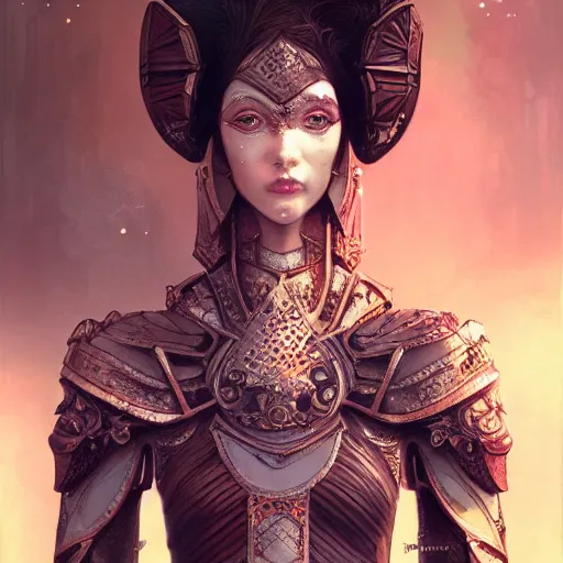 Image similar to beautiful in full sophisticated mage armor, soft painting of a curiosities graceful futuristic multidimensional carnival, perfectly detailed linework, symmetrical accurate intricate sensual features, highly detailed, artstation, sharp focus, tom bagshaw