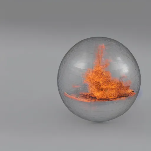 Image similar to fire and haze inside a transparent sphere, vray