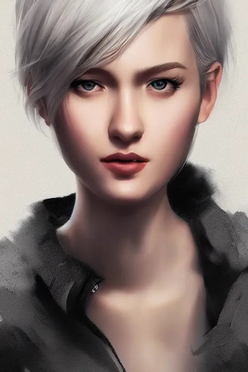 Prompt: beautiful girl short blonde hair with black hair, digital art from artstation by artgerm, hd, 4 k