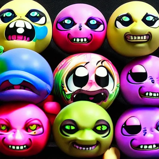 Prompt: realistic vaporwave airbrush painting of grotesque madballs nendoroid anime figurine